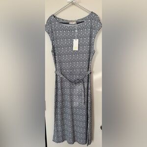 Tory Burch Black and White Patterned Cap-Sleeve Midi Dress